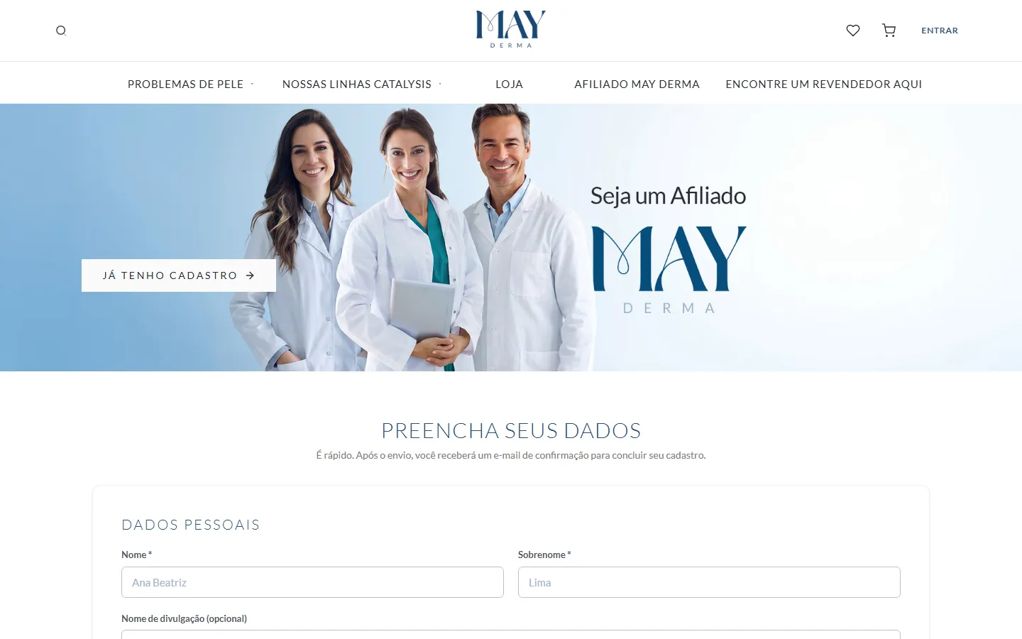MAY Derma affiliate sign-up page served by the C#/.NET affiliate platform