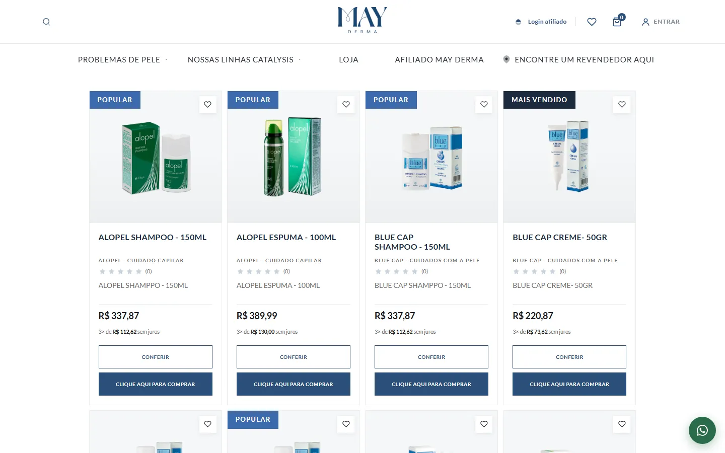 MAY Derma online store catalogue with products, prices and buy buttons